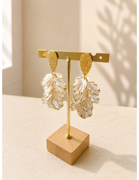 PENDIENTES HOJAS PERLA